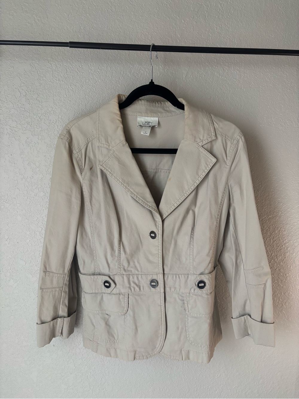 LOFT Cream Button-Front Utility Blazer